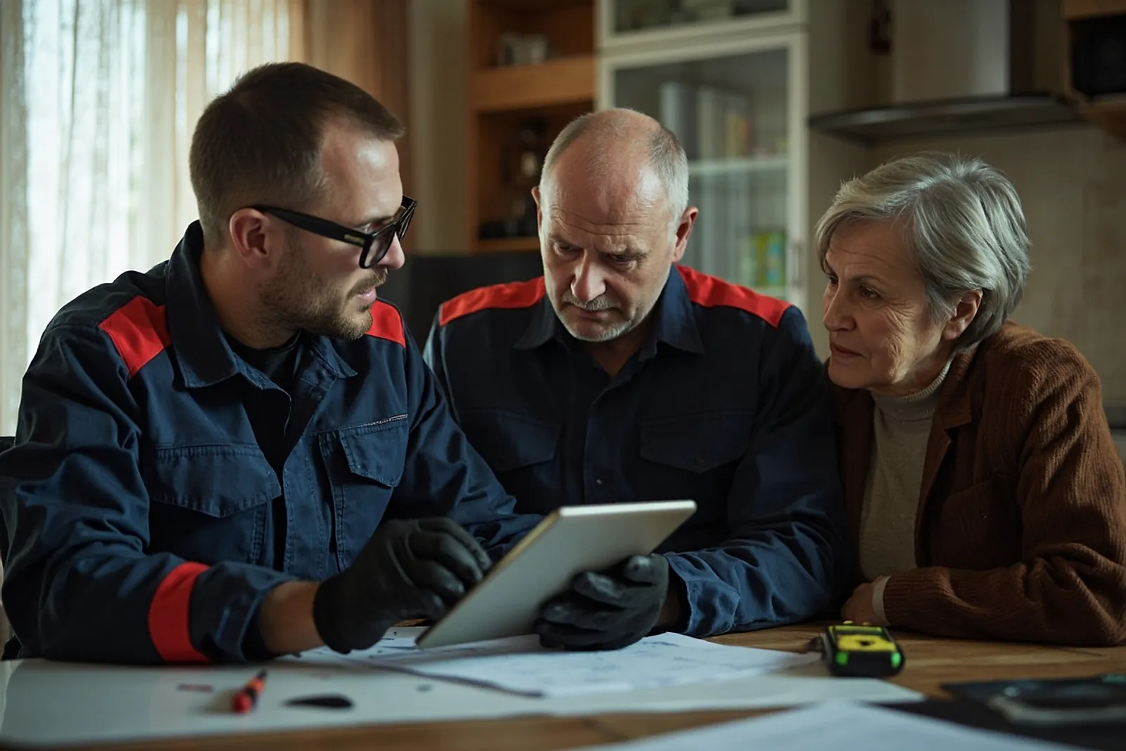 Специалист объясняет смету хозяевам квартиры
